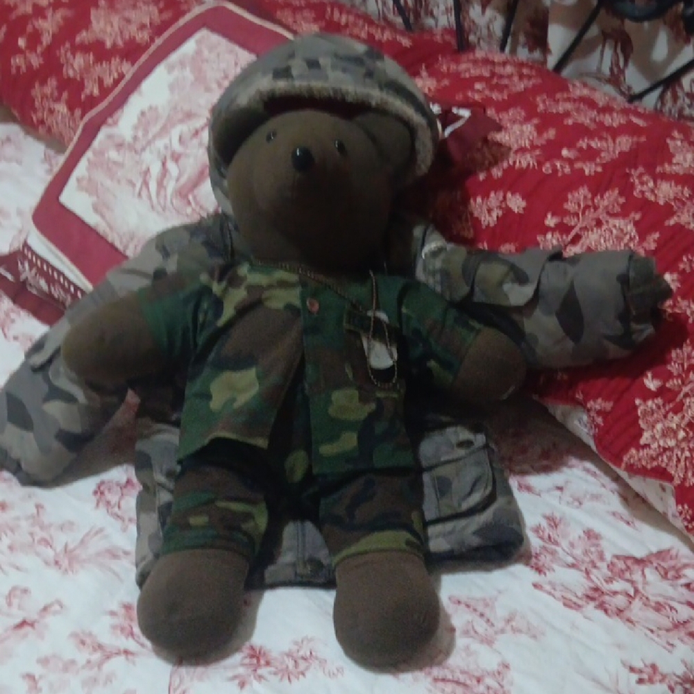 VTG 1985 PARA-BEAR Camo Teddy Bear w  OSHKOSH Camo Hooded Jacket